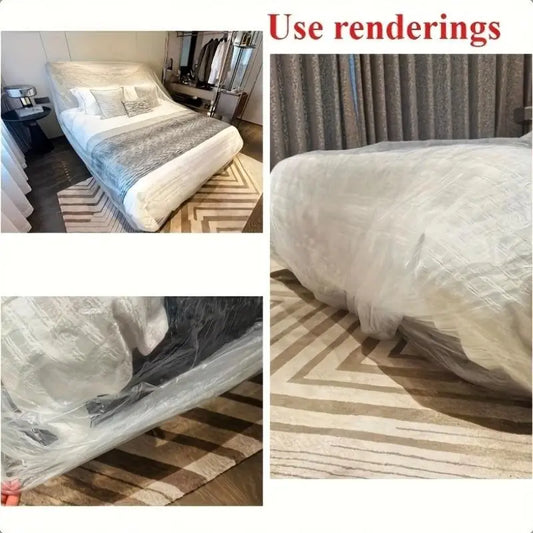 2pcs Disposable Furniture Dust Cover 310x240cm, Waterproof Plastic Bed Sofa Dust Protective Cover, Anti-Dust Furniture Protector for Home Renovation