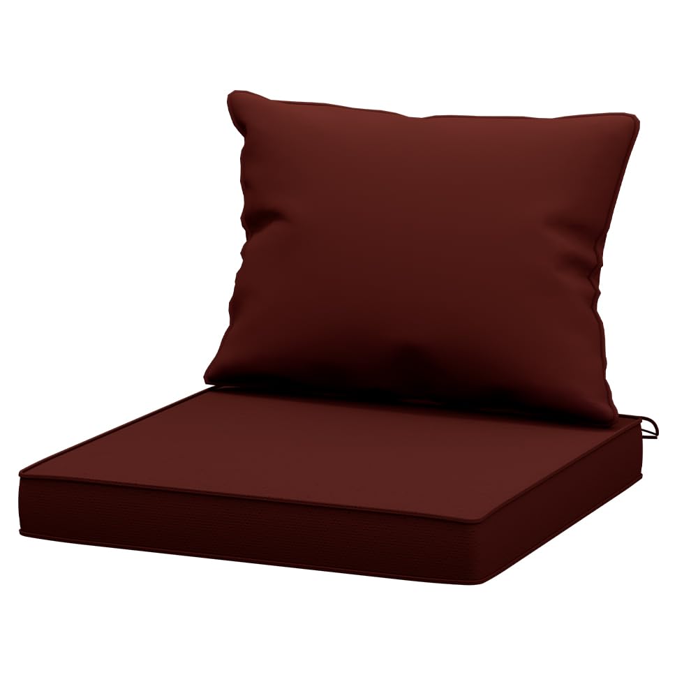 Outdoor Chair Cushions, Waterproof High Back Patio Cushion Set, 24x24 Inch Deep Seat Cushions for Patio Furniture, Washable Outdoor Pillows with Non-Slip Ties (Red, 24x24inches)