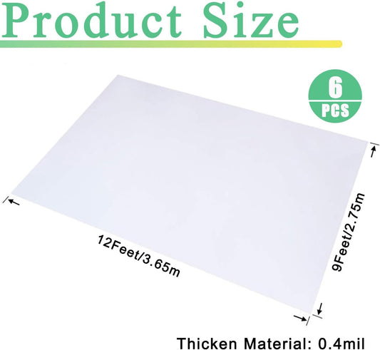 6 Pack Drop Cloth Plastic Sheeting, 9 x 12 FT Heavy Duty Painters Tarp, Waterproof Dustproof Furniture and Floor Protection Cover, Tear-Resistant Plastic for Painting and Renovation