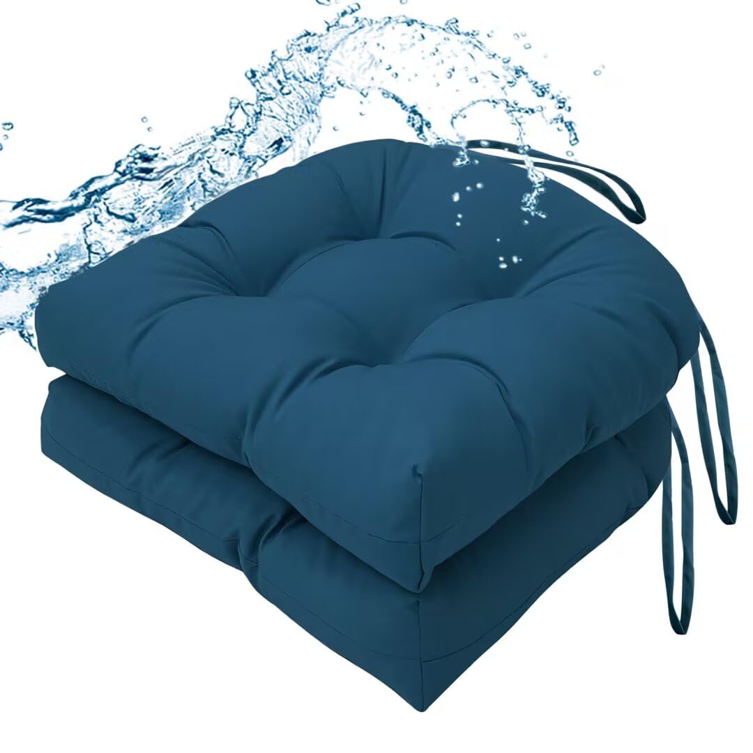 Outdoor Chair Cushions Set of 2, 19"x19" Tufted Outdoor Seat Cushions, Waterproof Patio Furniture Cushions,Navy Blue