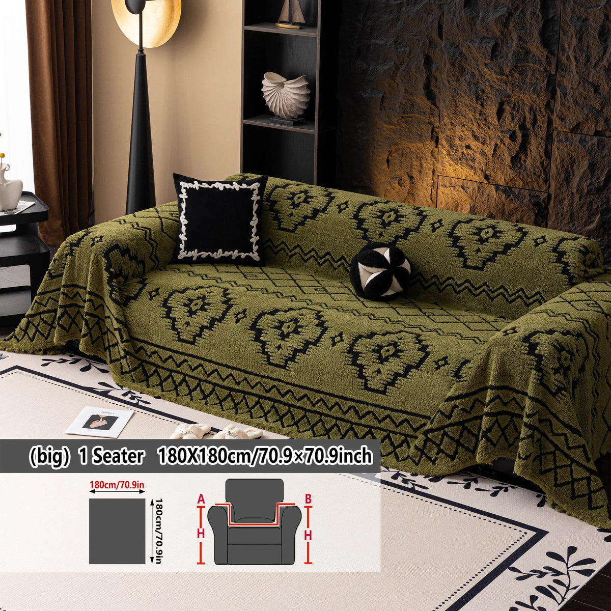 Geometric Pattern Sofa Cover, 1 Count Soft Dustproof Slipcover For Sofa, Soft Sofa Protector to Protect Couches in Living Room & Office, Couch Covers, Home Decor #GLOBAL PICKS
