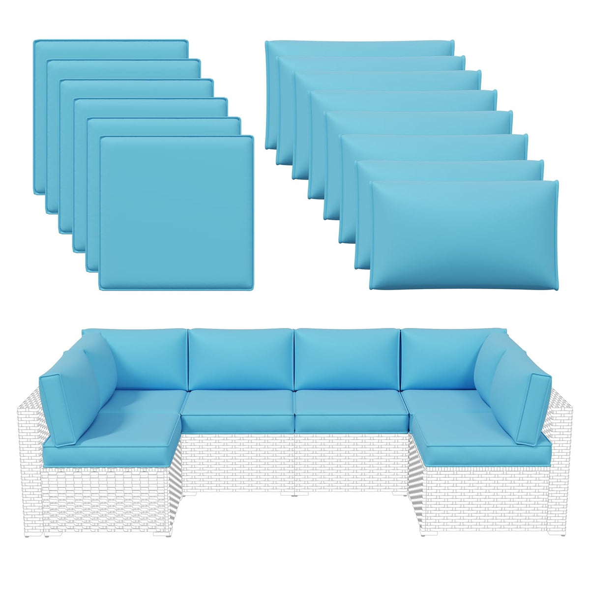 Aoxun Outdoor Replacement Cushions for Patio Furniture, Waterproof Sofa Cushion for 6-Seat Rattan Wicker Sectional Patio Conversation Sets, 14-Piece Cushions Set for L-Shape Couch, Navy