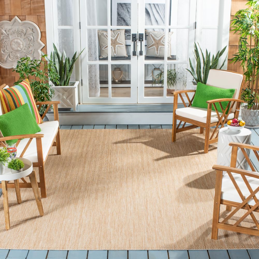 SAFAVIEH Courtyard Outdoor Area Rug 5'3"x7'7", Natural & Cream CY8022-03012