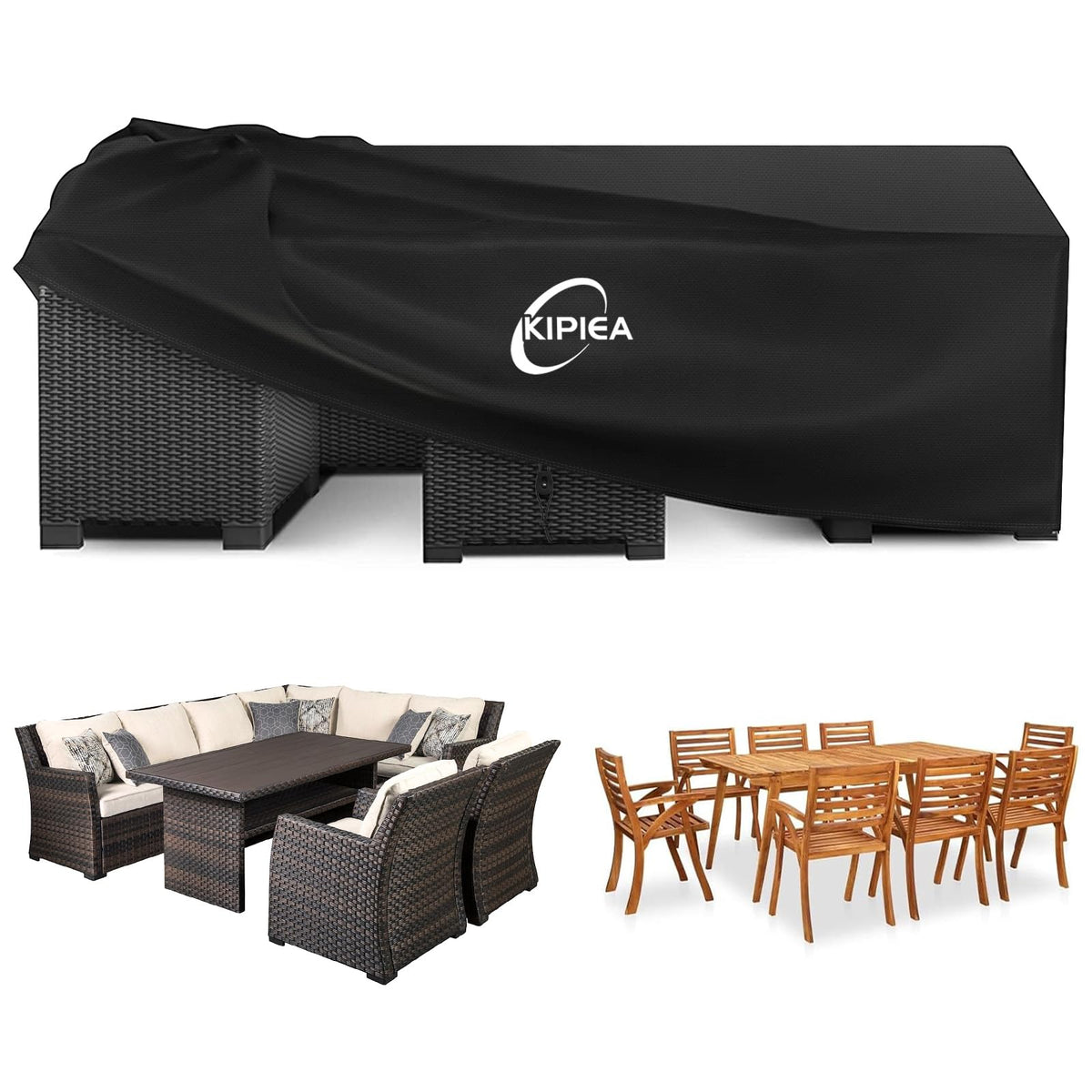 Kipiea Patio Furniture Covers Waterproof Winter, Heavy-Duty Outdoor Furniture Set Covers for Table Chairs, Anti-UV, No Tears or Fading (110" L x 84" W x 28" H)