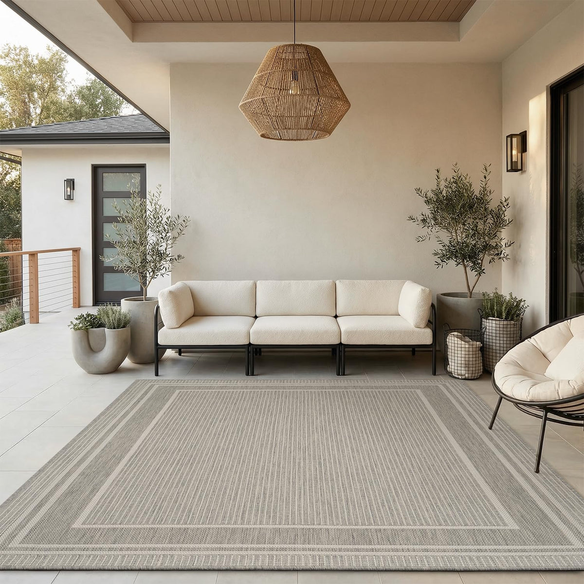 MontVoo-Outdoor Rug-Patio Rug 5x7 ft Polypropylene Indoor Outdoor Rugs Outdoor Carpet for Patio Deck Balcony Porch, Textured Weave, Durable for High Traffic, Fade-Resistant, Modern Neutral Brown