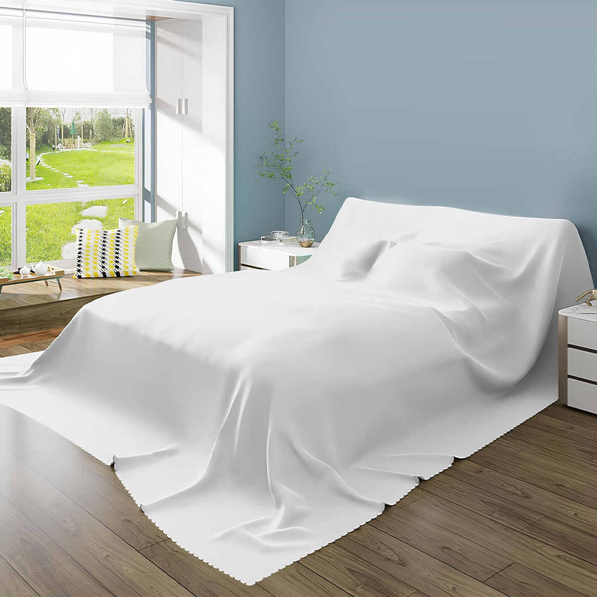 SIELUNO Furniture Dust Cover for Bed Flat Sheets King Size, Mattress Protector Cover Flat Bed Sheets, Breathable Furniture Protector Cover for Bed, Washable-White-300x240cm(118x94in)