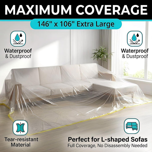 146in Plastic L-Shape Sectional Couch Cover Moving & Storage Bag