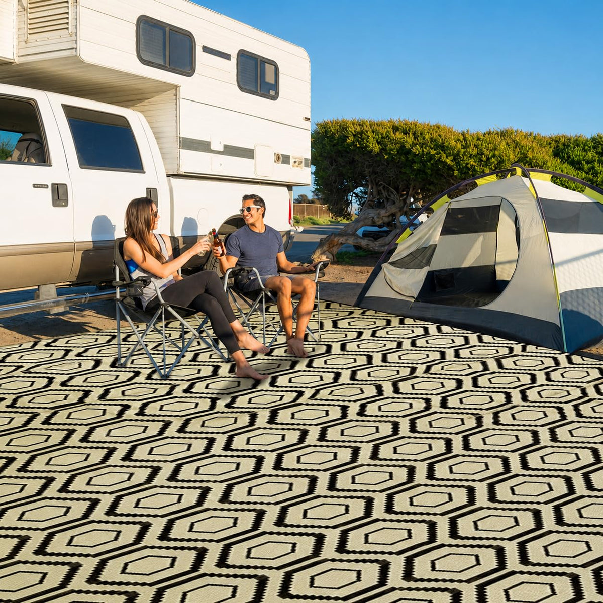 fifame 9x18 Outdoor Rug, Plastic Woven Patio Mat, Waterproof RV Camping Rug