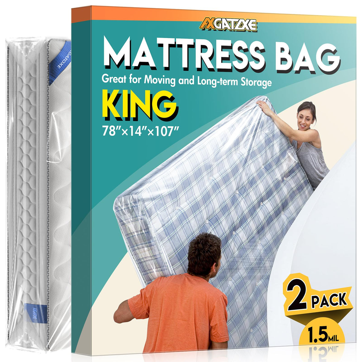 Axgatoxe Plastic Mattress Bag for Moving Storage, King Size (1.5MIL)