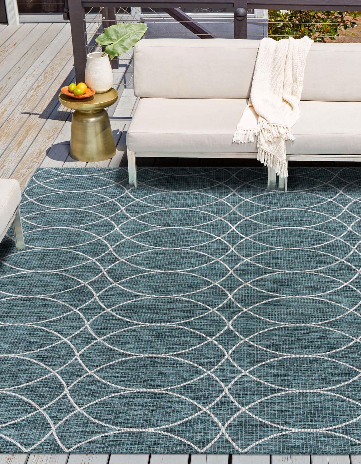 Unique Loom Outdoor Trellis Collection Area Rug - Gitter (10' x 14' 1" Rectangle, Blue/ Ivory)