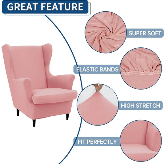 2 Piece Set Elastic Wingback Chair Sofa Covers, Couch Covers, Couch Protectors, Stretch Sofa Cover, Slipcover for Sofa, Soft Washable Armchair Protector, Suitable for Living Room Weddings and Parties