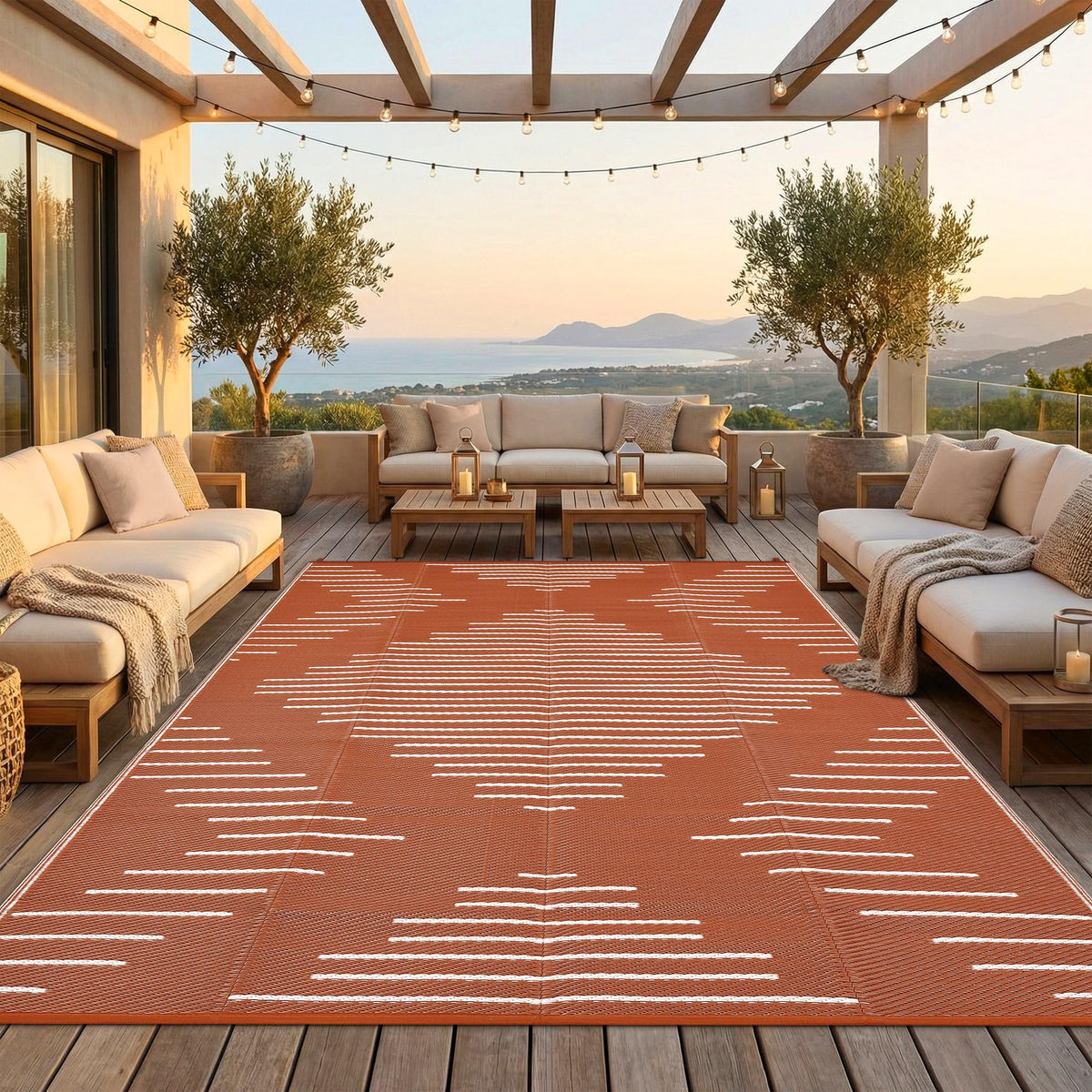 Garvee 10x14 Outdoor Rugs Waterproof for Patio Grey White