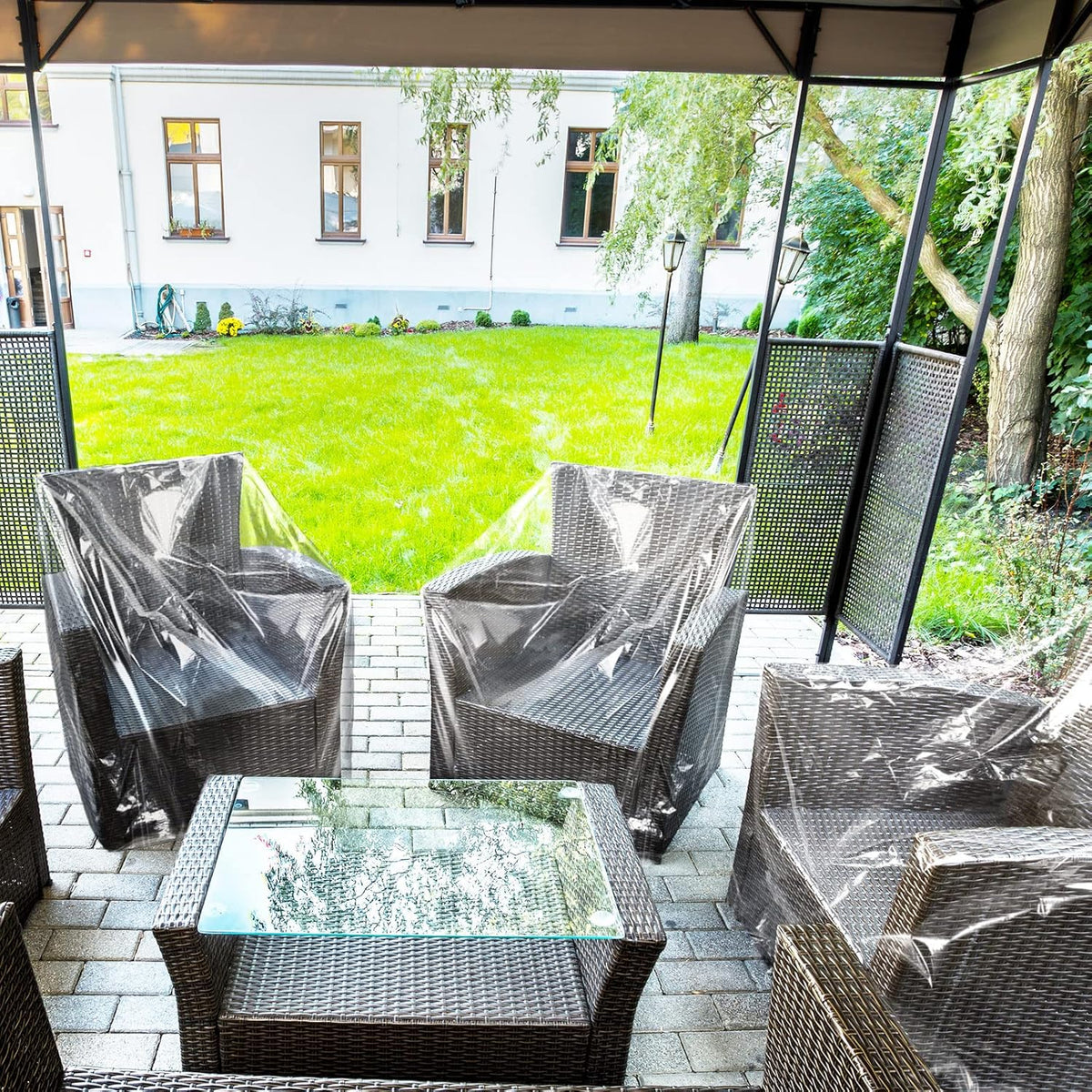Tudomro 4 Pcs Outdoor Clear Plastic Chair Covers Waterproof Dust Proof