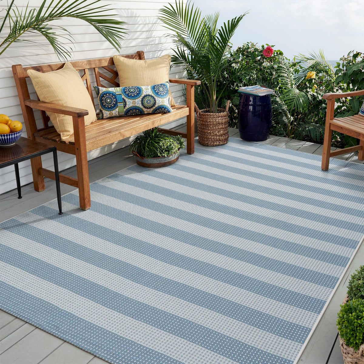 OJIA Washable Area Rug 4'x6', Striped Indoor Outdoor Rugs Patio Camping Rug