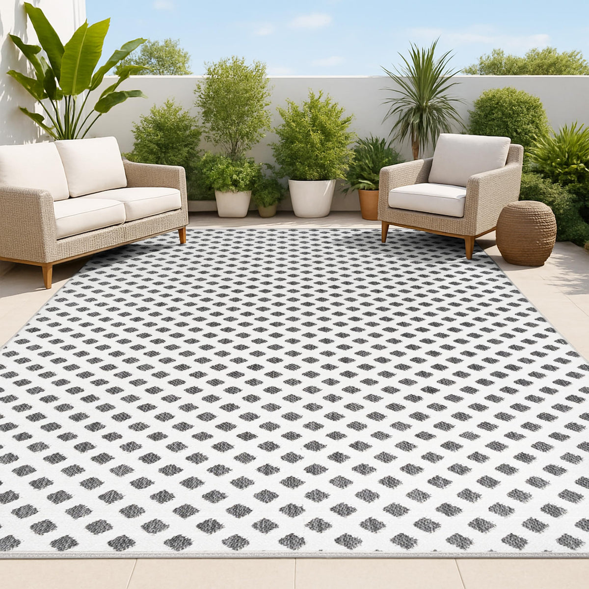 JONATHAN Y Mini-Diamond Trellis Indoor Outdoor Area Rug 5X8 Beige, Rabat High-Low Pile for Backyard, Patio, Porch, Easy-Cleaning, High Traffic, Pet-Friendly, Non-Shedding (SBH101A-5)