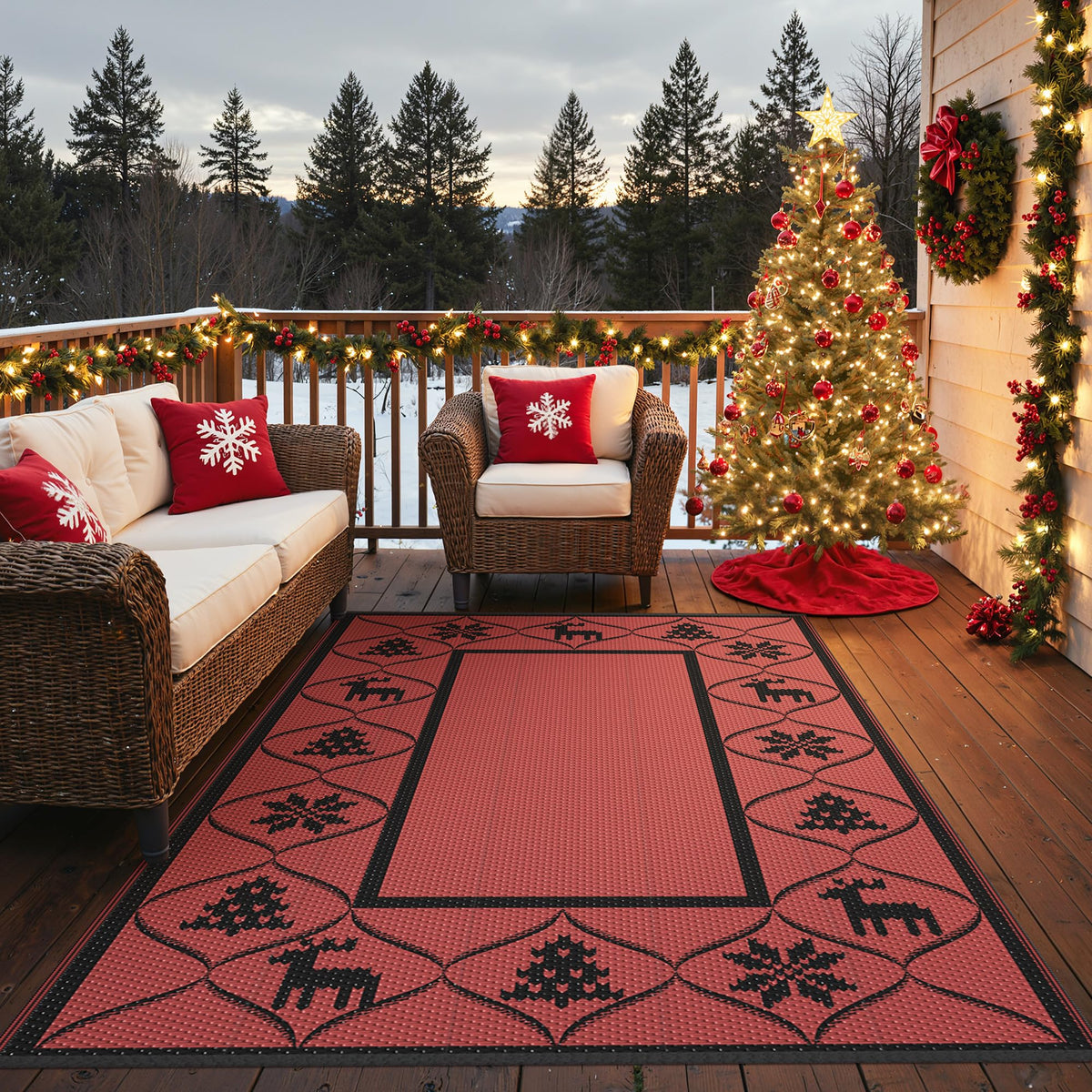 GENIMO Outdoor Rug, Waterproof Plastic Rugs for Patio, 5'x8' Blue White