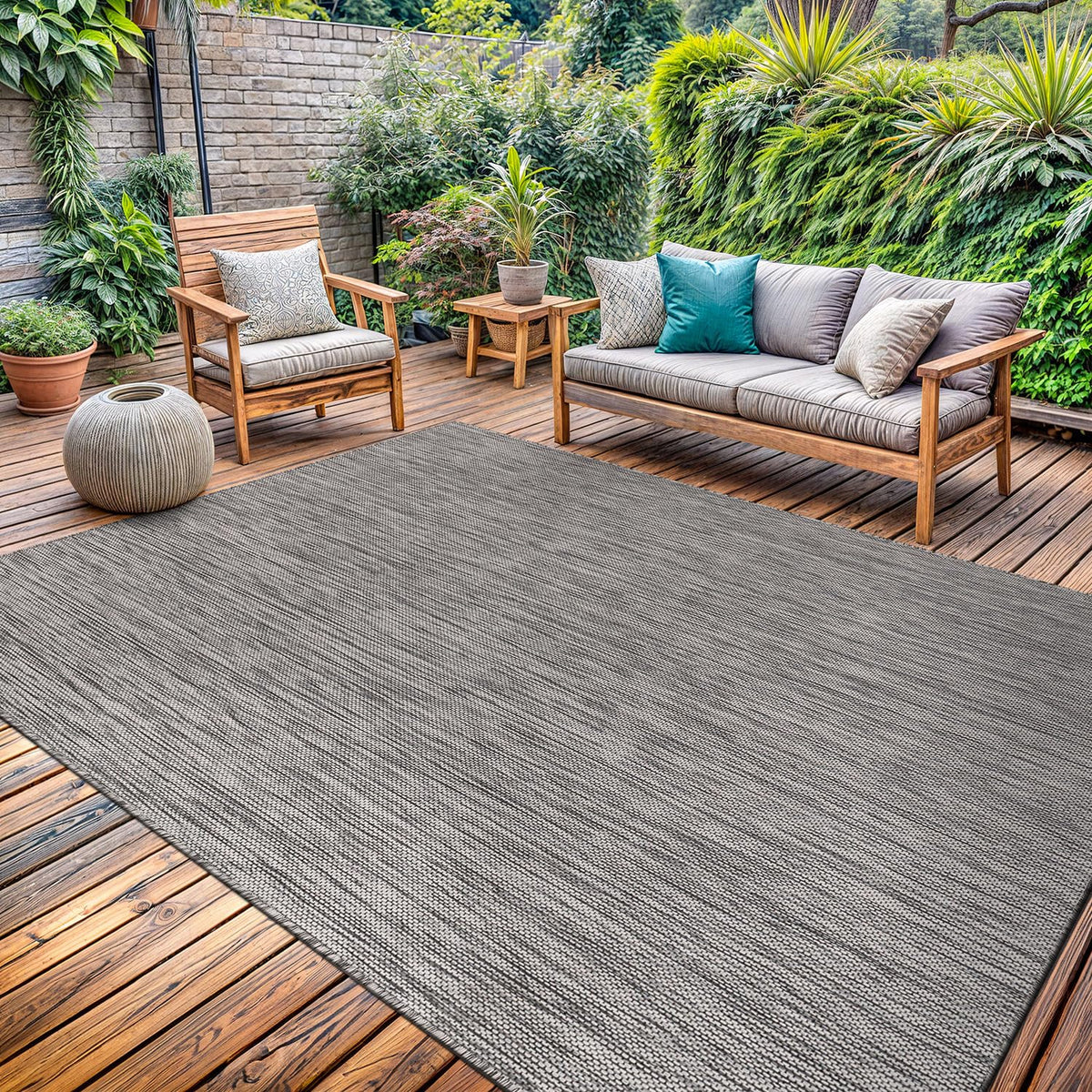 Washable Indoor Outdoor Rug 9x12 Weather Resistant Area Rugs Modern Solid for Porch Deck Balcony Backyard Patio Outside Carpet (9 X 12 Aqua Blue)