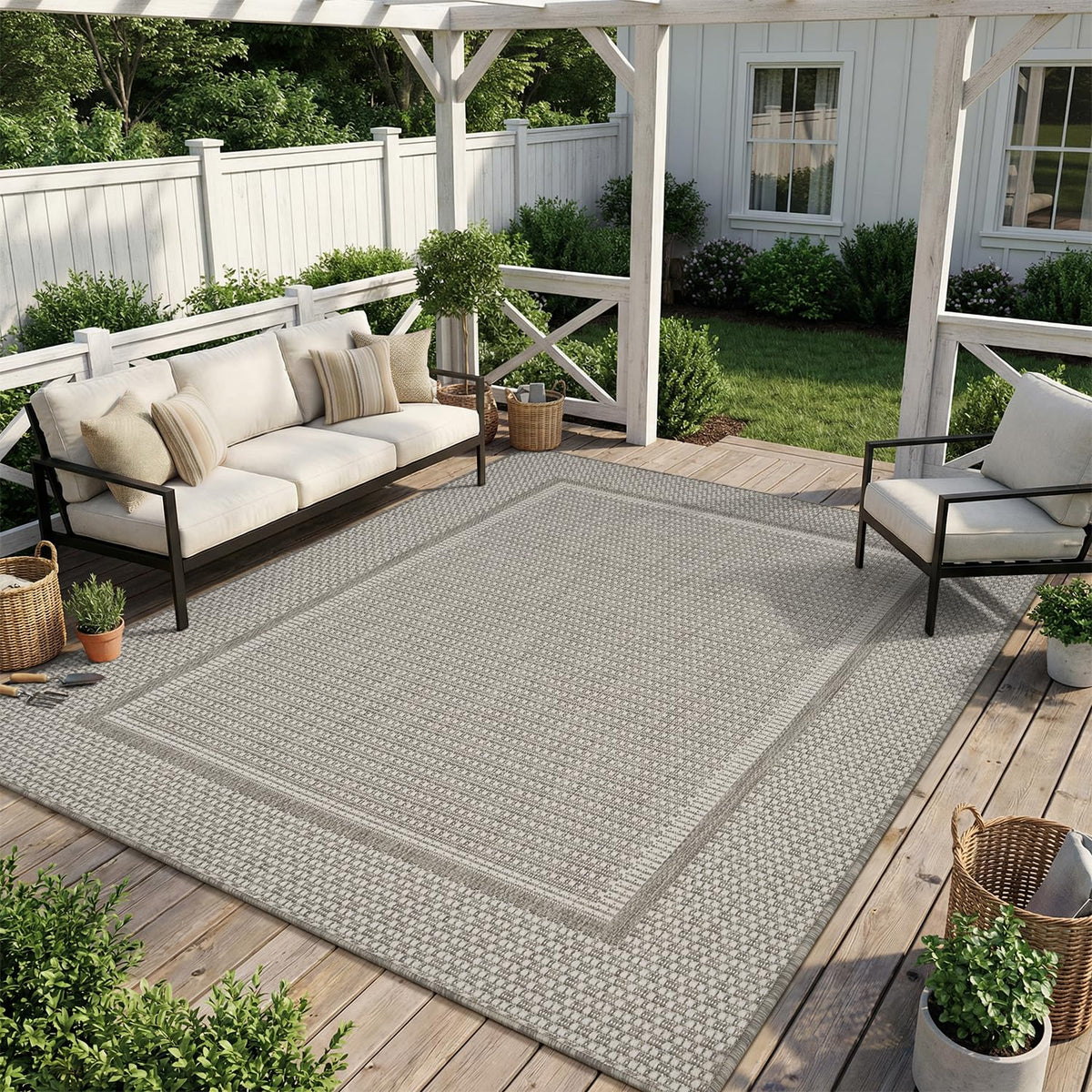 MontVoo-Outdoor Rug-Patio Rug 5x7 ft Polypropylene Indoor Outdoor Rugs Outdoor Carpet for Patio Deck Balcony Porch, Textured Weave, Durable for High Traffic, Fade-Resistant, Modern Neutral Brown