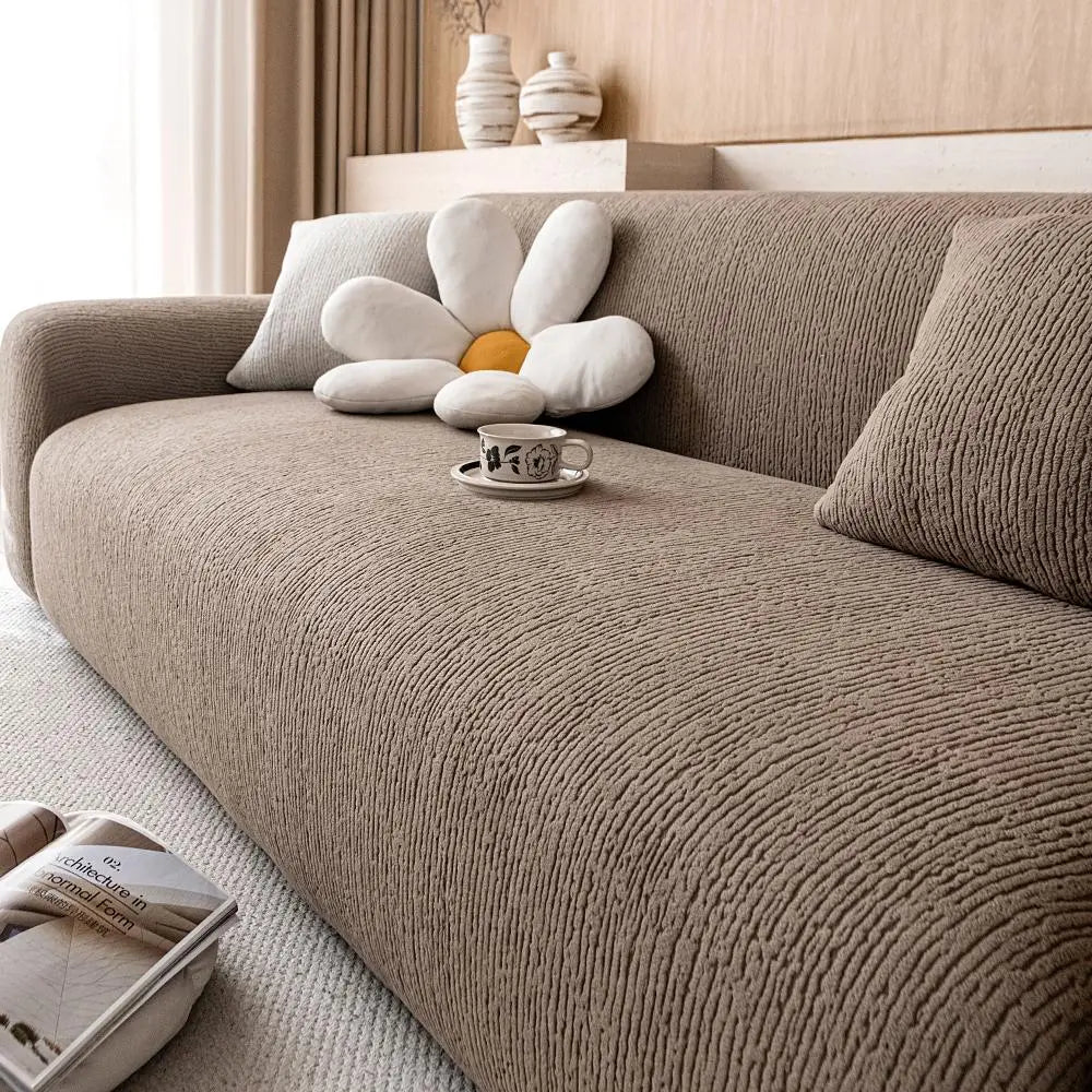 1pc Solid Color Bark Texture Sofa Cover, Soft Skin-Friendly Elastic Stretch Sofa Pad, Dust-Proof Anti-Slip Pet-Friendly Sofa Protector, Dustproof Sofa Slipcover, Stretchable Sofa Cover