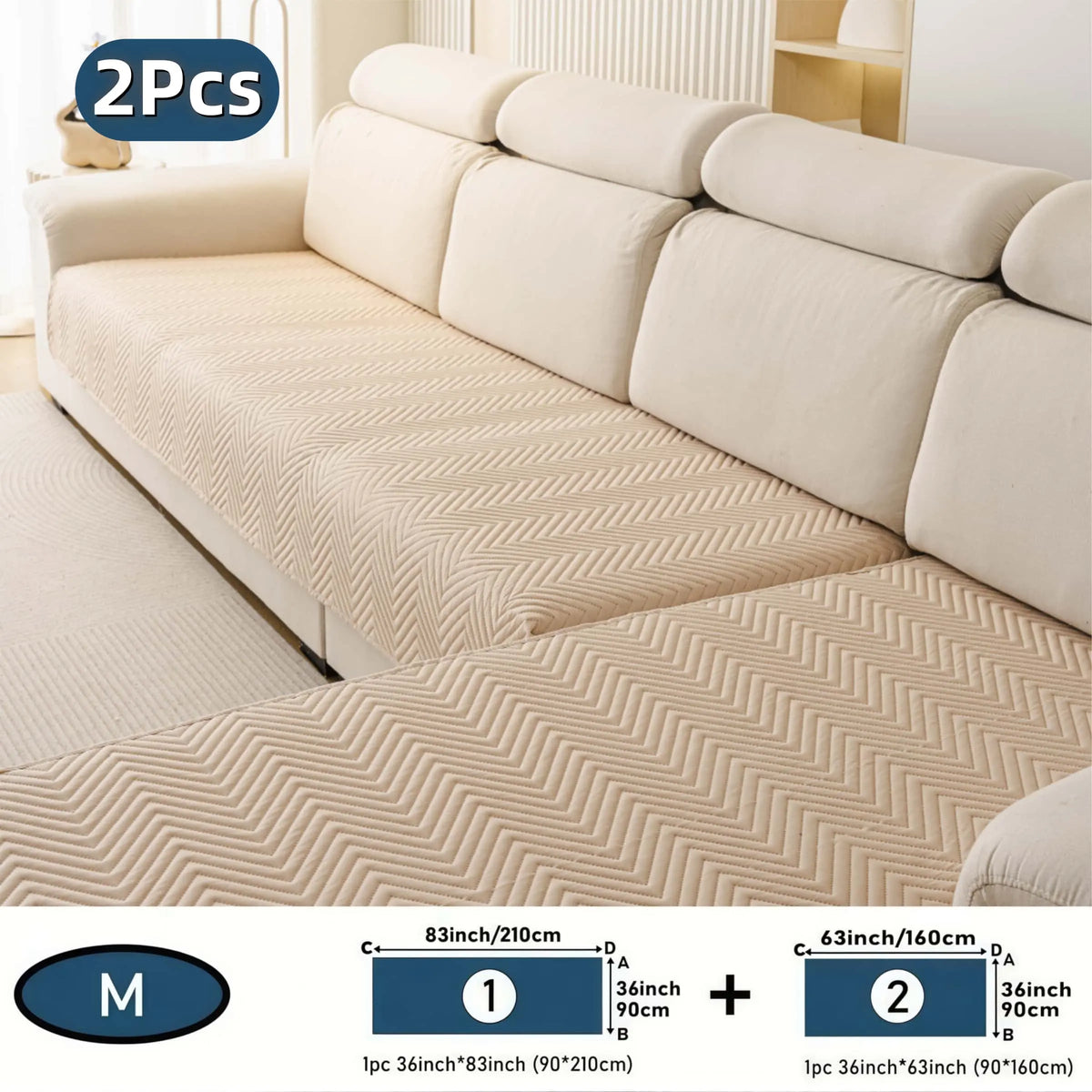 2 PCS Waterproof Sofa cover, Thick Quilted Non-Slip Couch Seat Covers, Soft Couch Protector, Pet-Friendly Washable Sofa Protector for Living Room,Large Size Sectional Sofa Pads for Chaise & L-Shaped Sofa, Washable Dustproof Sofa Slipcover Set