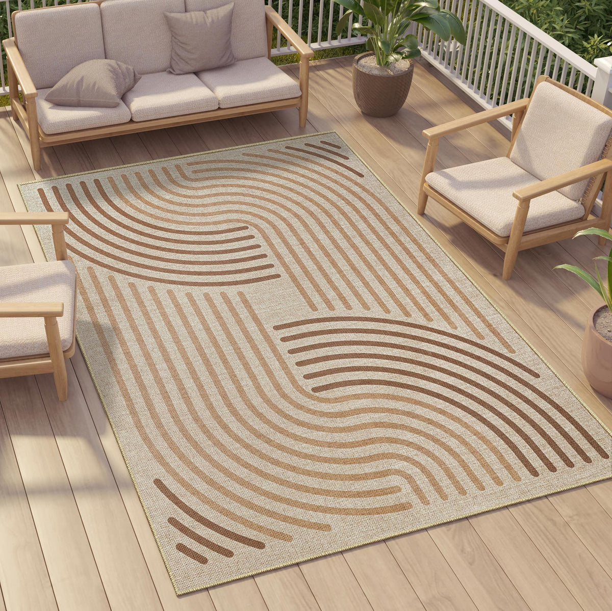 Easy Jute 9x12 Brown Outdoor Patio Rug Machine Washable Boho Carpet