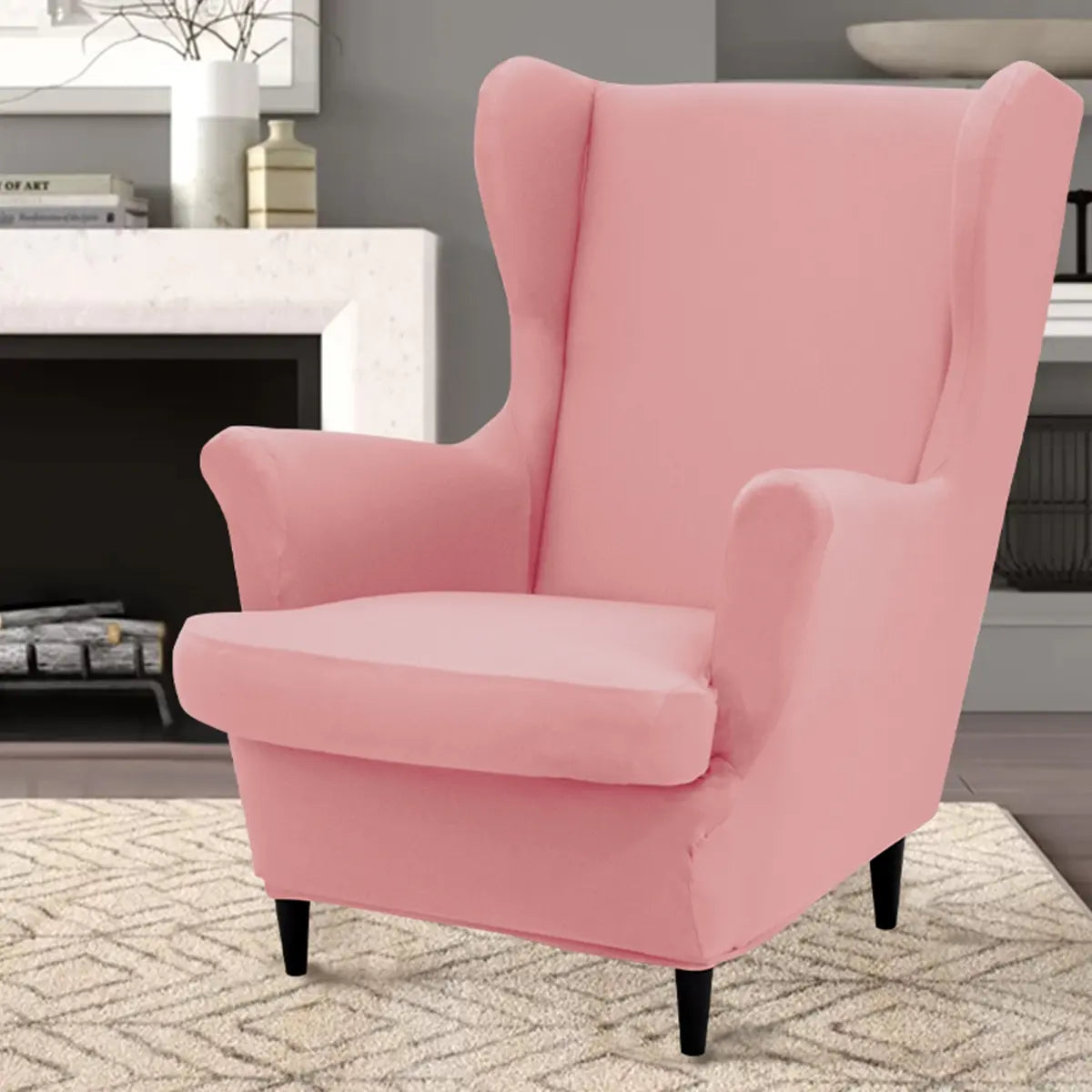 2 Piece Set Elastic Wingback Chair Sofa Covers, Couch Covers, Couch Protectors, Stretch Sofa Cover, Slipcover for Sofa, Soft Washable Armchair Protector, Suitable for Living Room Weddings and Parties