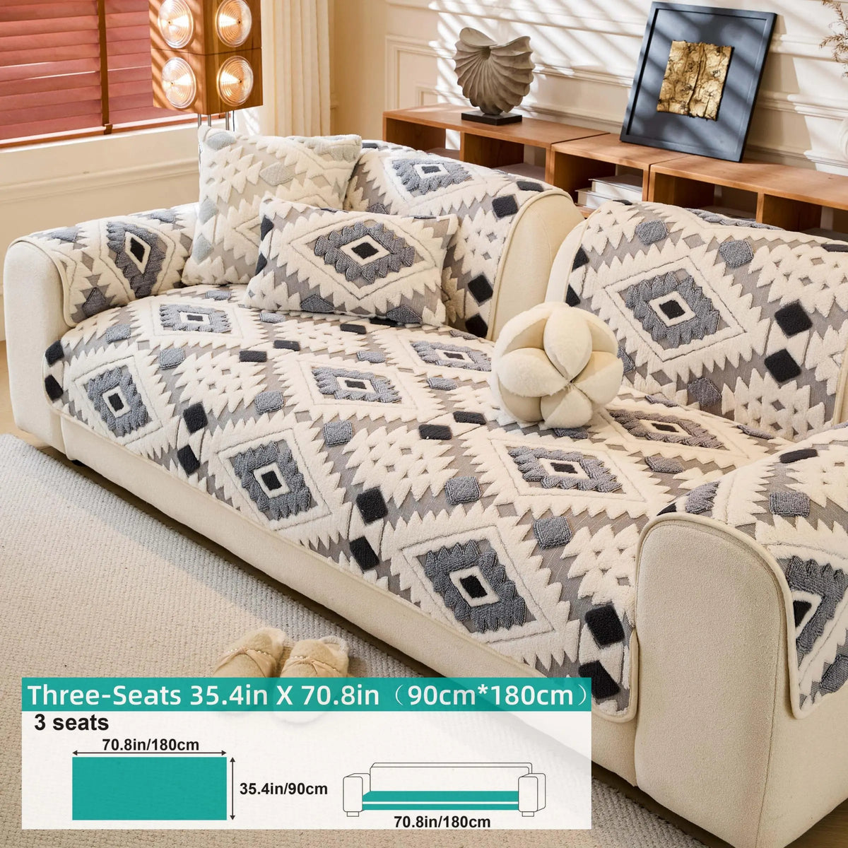 Boho Style Geometric Pattern Quilted Sofa Cover, Couch Cover, Soft Comfortable Dustproof Slipcover, Sofa Protector & Cushion Cover for Home Living Room, Bedroom, Hotel & Dormitory #GLOBAL PICKS