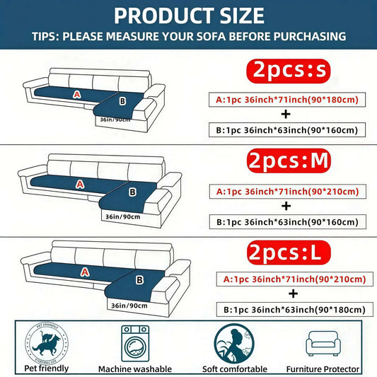 2 PCS Waterproof Sofa cover, Thick Quilted Non-Slip Couch Seat Covers, Soft Couch Protector, Pet-Friendly Washable Sofa Protector for Living Room,Large Size Sectional Sofa Pads for Chaise & L-Shaped Sofa, Washable Dustproof Sofa Slipcover Set