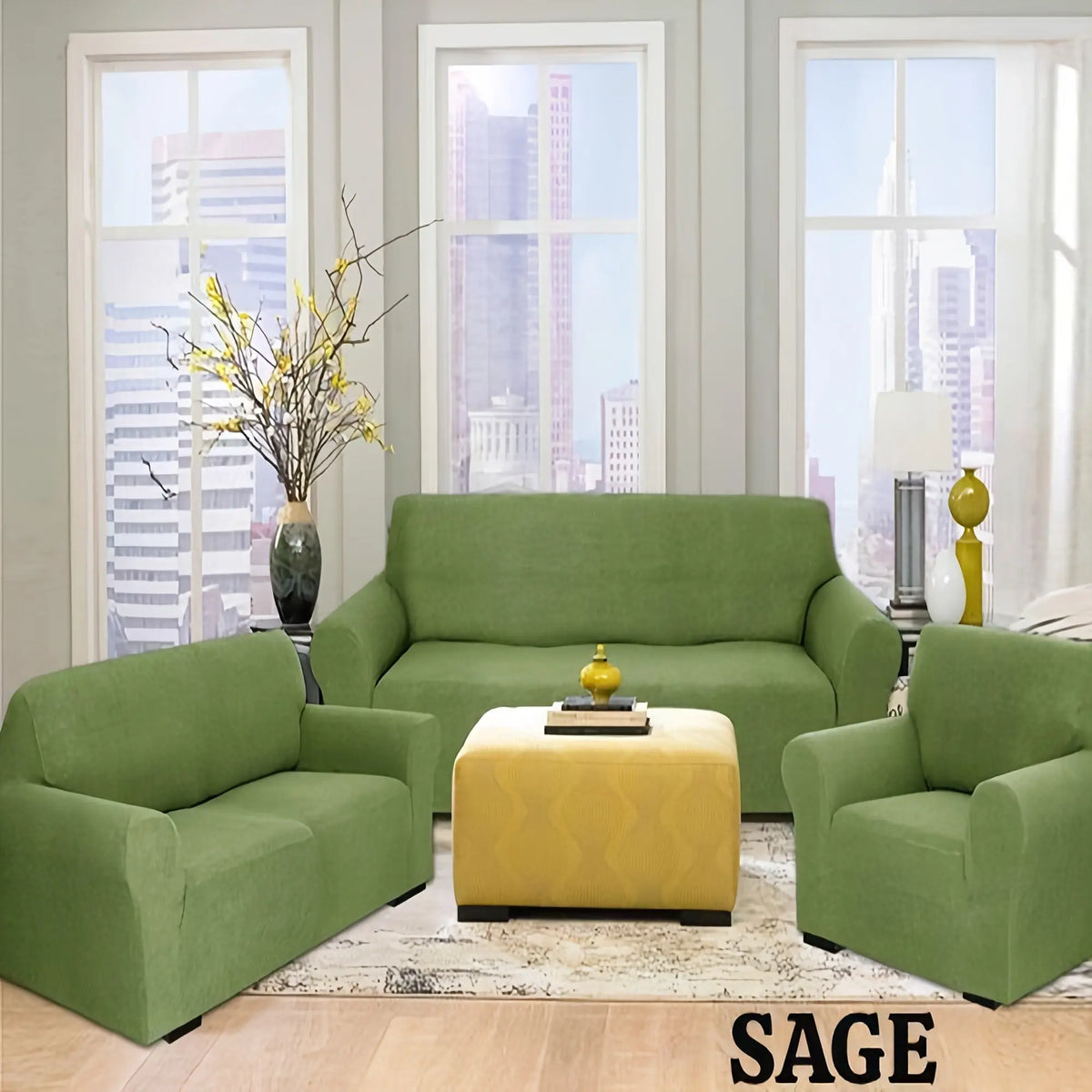 Classic 3-Pc Stretch Universal Sofa Protector Set - 3-Seater Couch Cover for Sofa with Armchair Covers, Anti-Slip Elastic Polyester-Spandex, Skin-Friendly Full Coverage, Wrinkle Resistant, Machine Washable, All-Season, Local Warehouse Gift for Parents, 3-