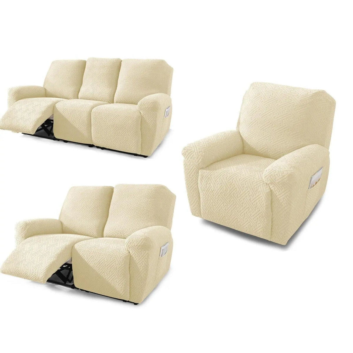 1/2/3 Seater Elastic Recliner Sofa Cover,Solid Color Sofa Cover,Stretch Armchair Covers Couch Slipcover With Pocket,Pet Friendly Anti-Slip Slipcover, Office, And Home Decor
