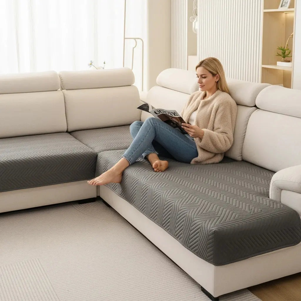 2 PCS Waterproof  Sofa cover, Thick Quilted Non-Slip Couch Seat Covers, Soft Couch Protector, Pet-Friendly Washable Sofa Protector for Living Room，Large Size Sectional Sofa Pads for Chaise & L-Shaped Sofa, Washable Dustproof Sofa Slipcover Set