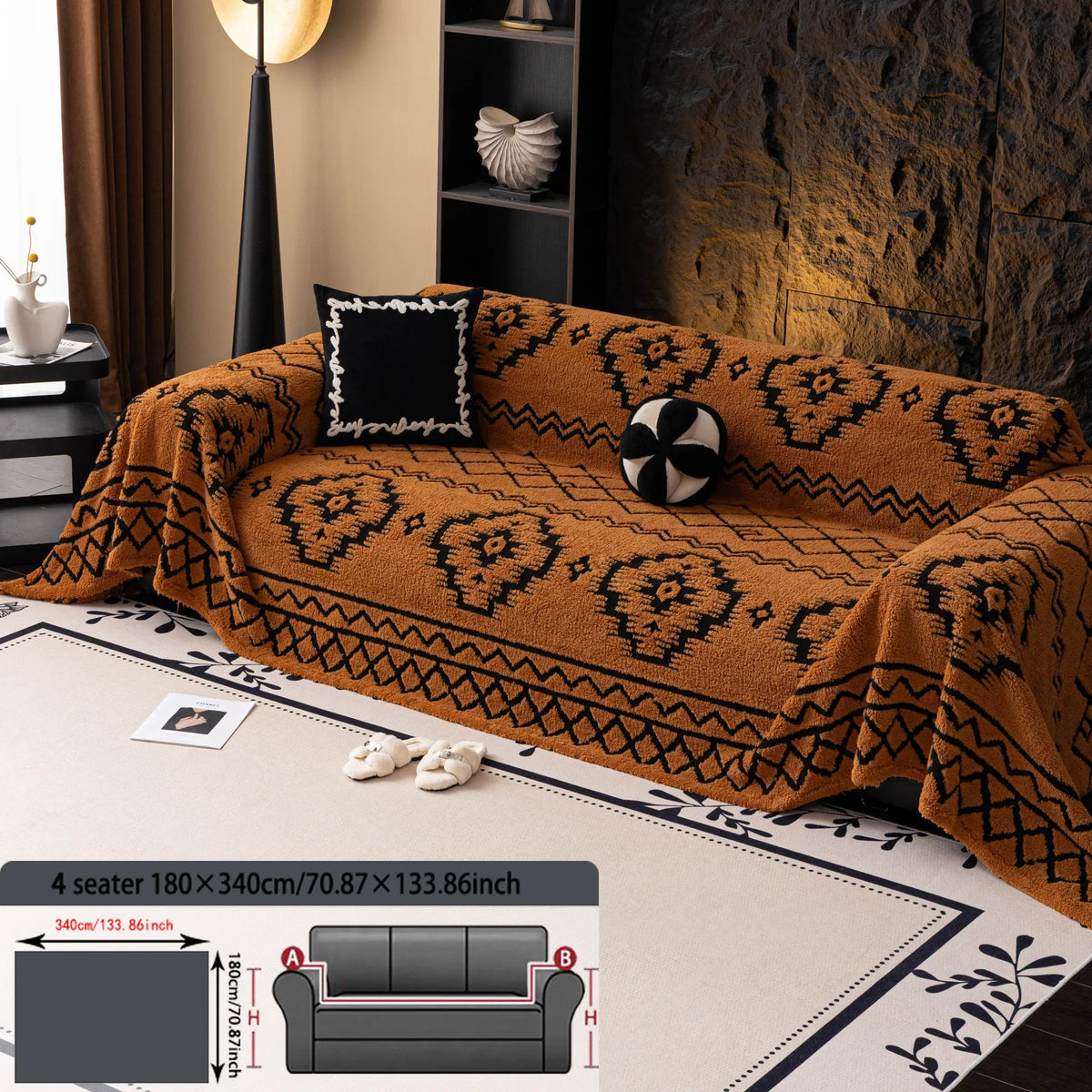 Geometric Pattern Sofa Cover, 1 Count Soft Dustproof Slipcover For Sofa, Soft Sofa Protector to Protect Couches in Living Room & Office, Couch Covers, Home Decor #GLOBAL PICKS