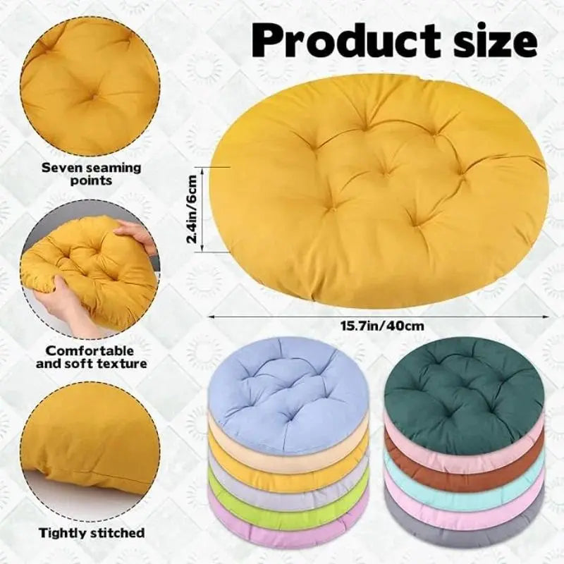 Thick Round Chair Cushion - Comfortable Washable Seat Pad for Office, Dining Room Use, Soft Reusable Everyday Seating Thick Cushion for Home & Tatami Floor