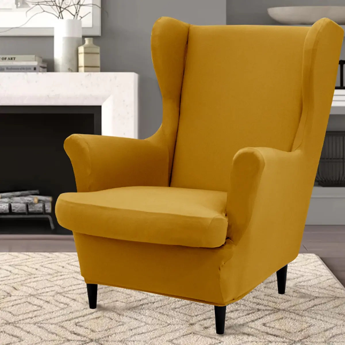 2 Piece Set Elastic Wingback Chair Sofa Covers, Couch Covers, Couch Protectors, Stretch Sofa Cover, Slipcover for Sofa, Soft Washable Armchair Protector, Suitable for Living Room Weddings and Parties