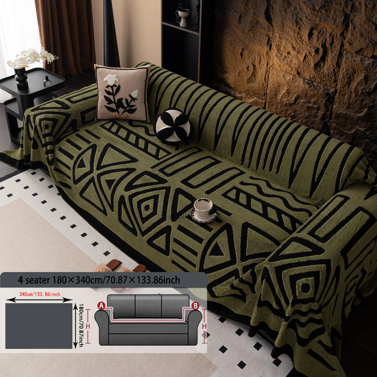 Geometric Pattern Sofa Cover, 1 Count Soft Dustproof Slipcover For Sofa, Soft Sofa Protector to Protect Couches in Living Room & Office, Couch Covers, Home Decor #GLOBAL PICKS