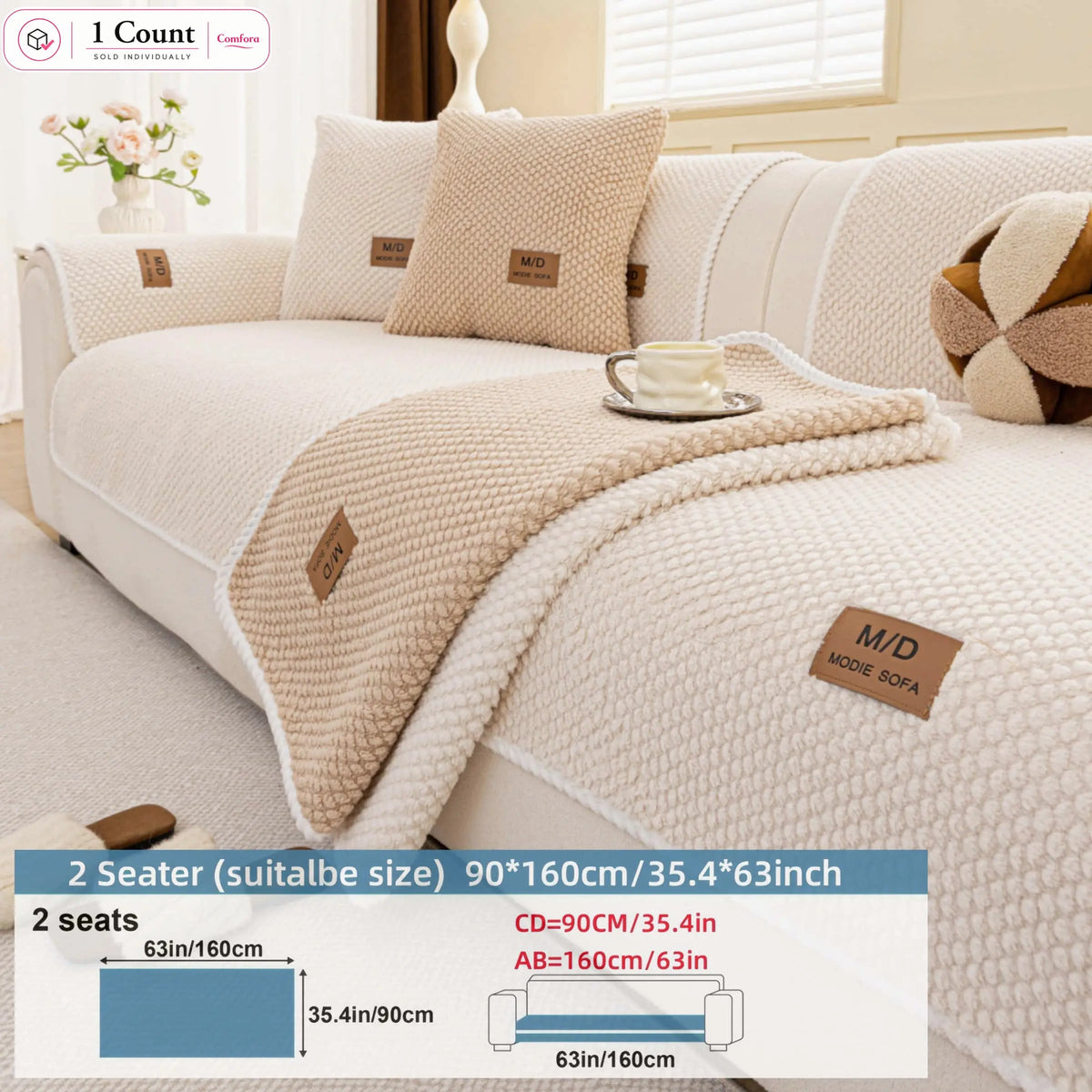 Luxury Thick Removable Couch Cover, 1 Count Soft Textured Seat Pad, Non-Slip Washable Universal Sofa Protector, Sectional Sofa Slipcovers, Pet-Friendly Modern Slipcover for Sectional, Loveseat and 3-Seater Couch #GLOBAL PICKS