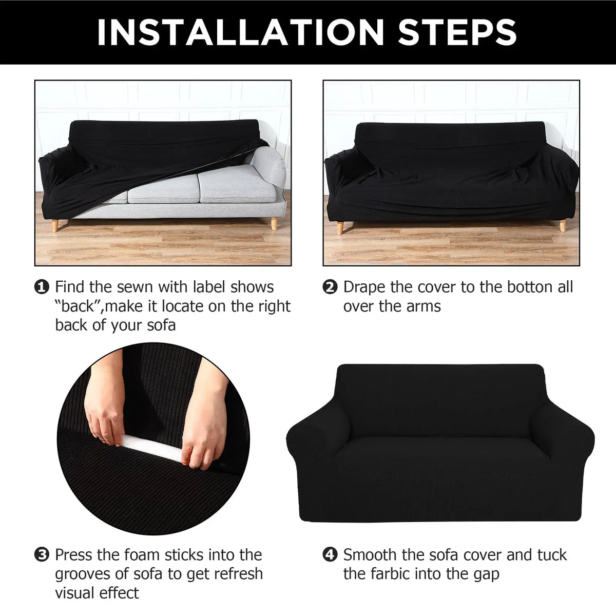 Classic 3-Pc Stretch Universal Sofa Protector Set - 3-Seater Couch Cover for Sofa with Armchair Covers, Anti-Slip Elastic Polyester-Spandex, Skin-Friendly Full Coverage, Wrinkle Resistant, Machine Washable, All-Season, Local Warehouse Gift for Parents, 3-