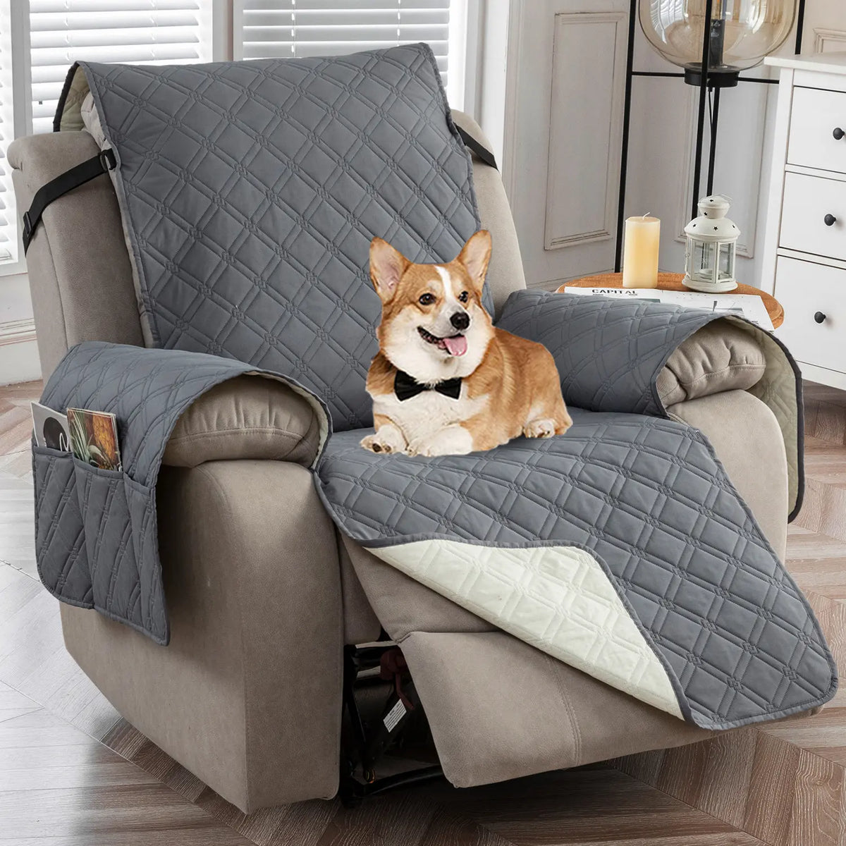 Waterproof Recliner Chair Cover, Non-Slip Reclining Cover, Washable Sofa Slipcover with Elastic Straps for Pets, Dust-proof Couch Protector,sohochic