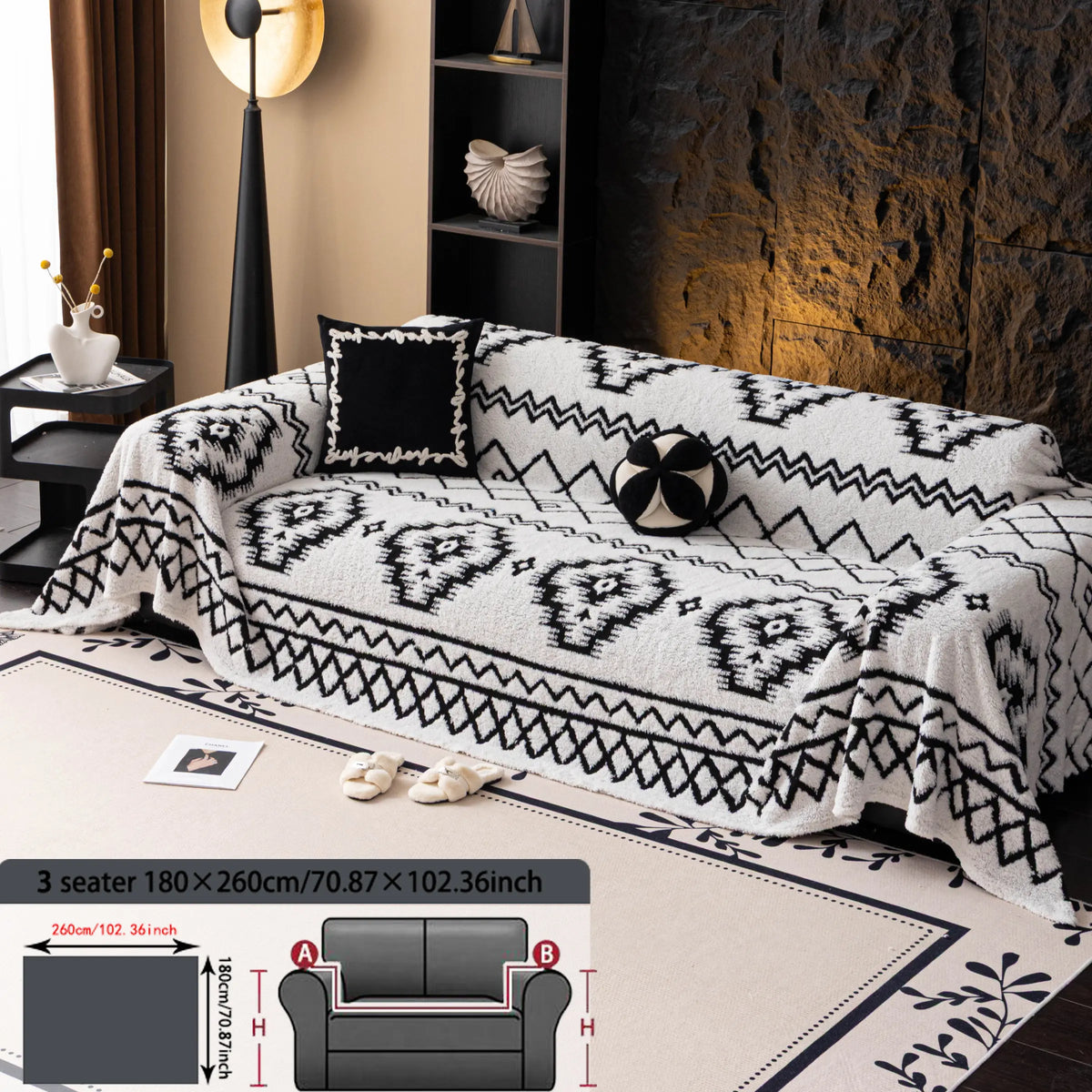 Geometric Pattern Sofa Cover, 1 Count Soft Dustproof Slipcover For Sofa, Soft Sofa Protector to Protect Couches in Living Room & Office, Couch Covers, Home Decor #GLOBAL PICKS
