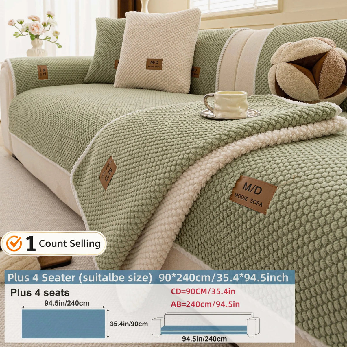 Luxury Thick Removable Couch Cover, 1 Count Soft Textured Seat Pad, Non-Slip Washable Universal Sofa Protector, Sectional Sofa Slipcovers, Pet-Friendly Modern Slipcover for Sectional, Loveseat and 3-Seater Couch #GLOBAL PICKS