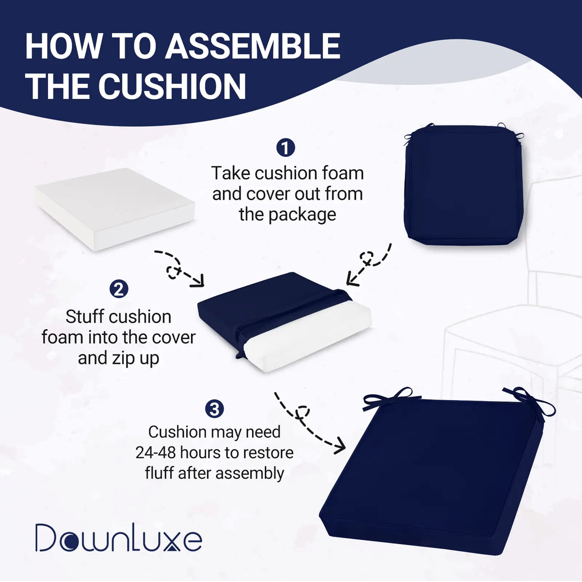 【Back to School】Downluxe Waterproof Outdoor Chair Cushions, Patio Chair Cushion with Non-Slip Ties & Handle, Square Outdoor Cushion for Patio Furniture with Removable Cover, 19" x 19" x 3",dorm essentials,home decor,home essentials,sohochic