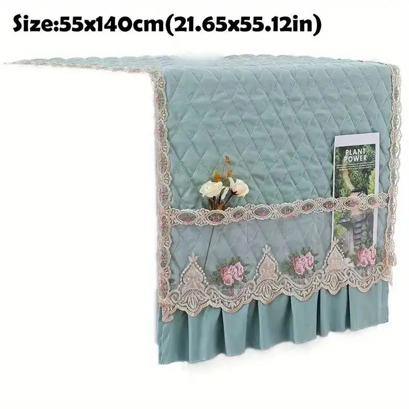 Floral Lace Furniture Dust Cover, Polyester Cover, Soft Dustproof Design Multi-Functional Appliance Protector, Ruffled Edge & Decorative Pocket, 21.65x55.12 Inches, Home Household Dust Cover