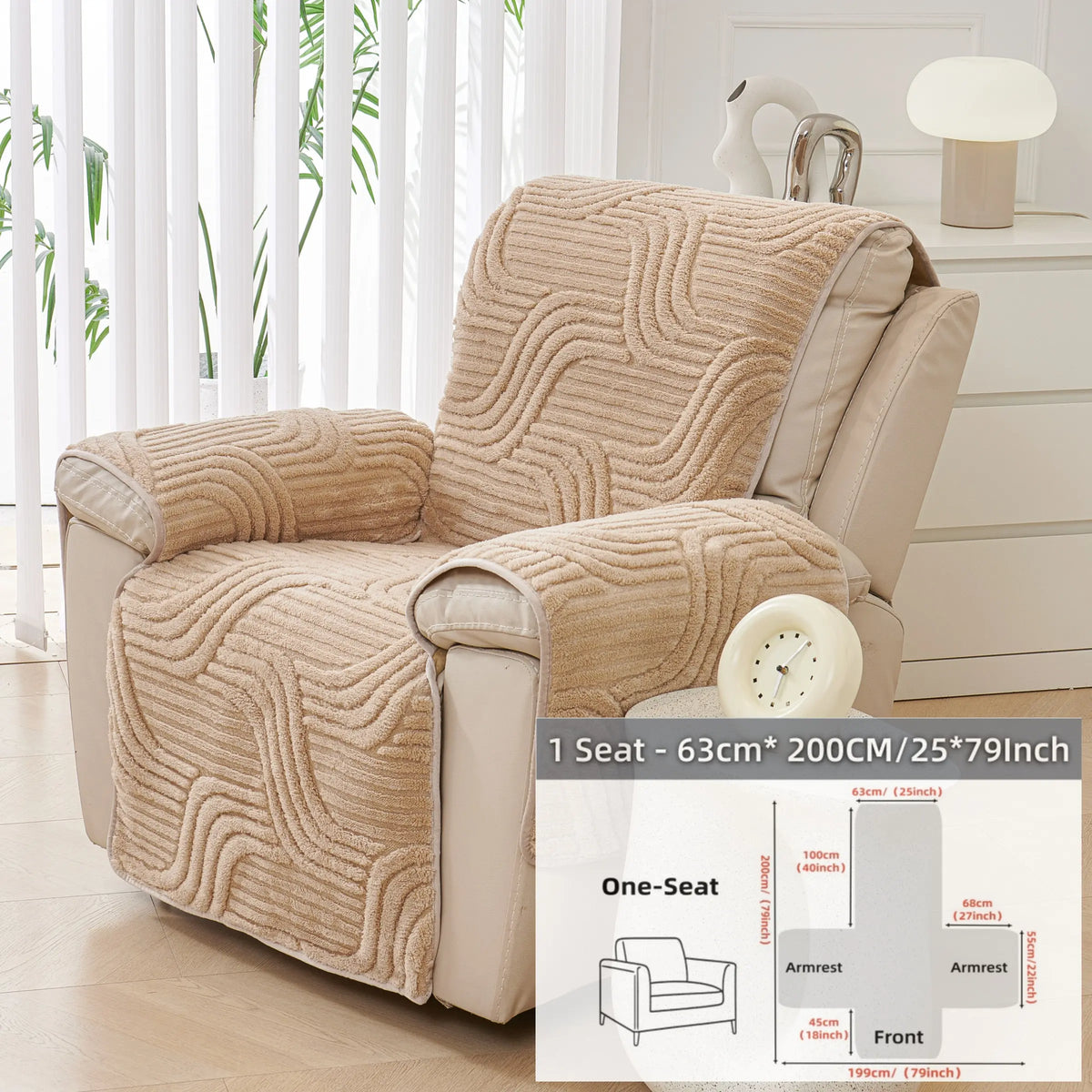1pc Recliner Chair Covers, Non-Slip Protector for Reclining Chair Recliner Slipcovers, Pet-Friendly & Machine Washable, Anti-Scratch Throw with Armrest/Backrest Pieces, Fits 1-Seater Lounger, Sofa Protector, Couch Protector, Washable Furniture Cover