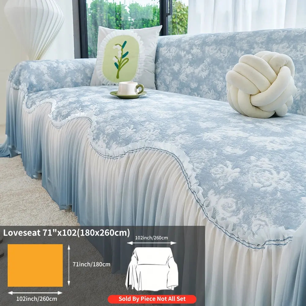 French Floral Edge Sofa Cover, Sofa Protector, All-Season Reusable Dust Cover, Classic Style Home Decor, Washable Couch Protector