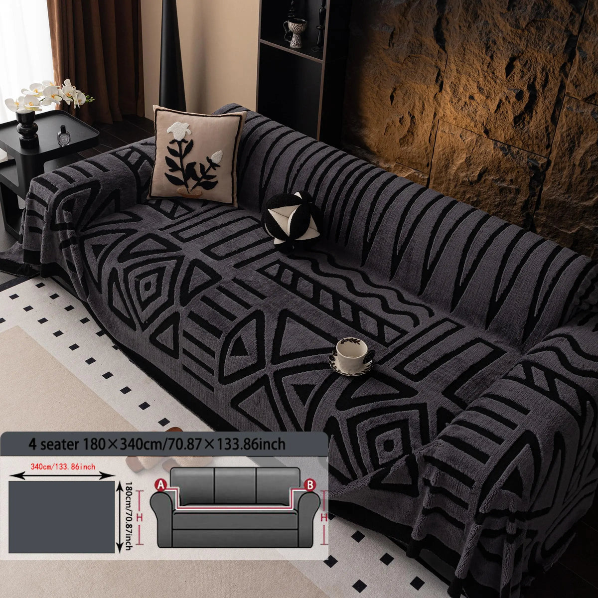 Geometric Pattern Sofa Cover, 1 Count Soft Dustproof Slipcover For Sofa, Soft Sofa Protector to Protect Couches in Living Room & Office, Couch Covers, Home Decor #GLOBAL PICKS