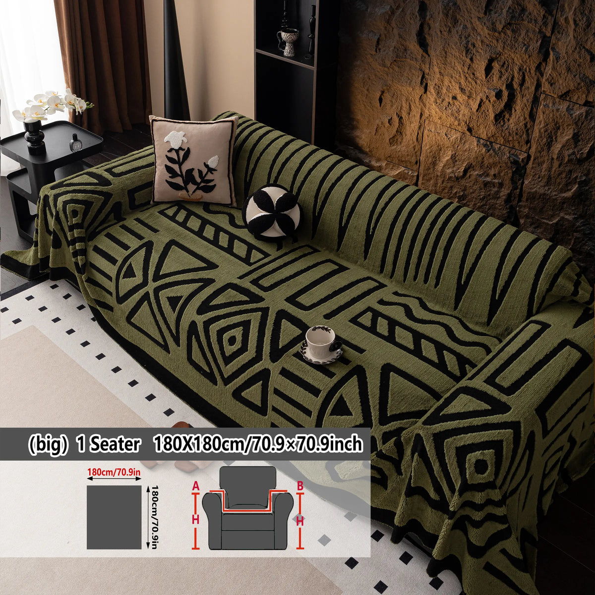 Geometric Pattern Sofa Cover, 1 Count Soft Dustproof Slipcover For Sofa, Soft Sofa Protector to Protect Couches in Living Room & Office, Couch Covers, Home Decor #GLOBAL PICKS