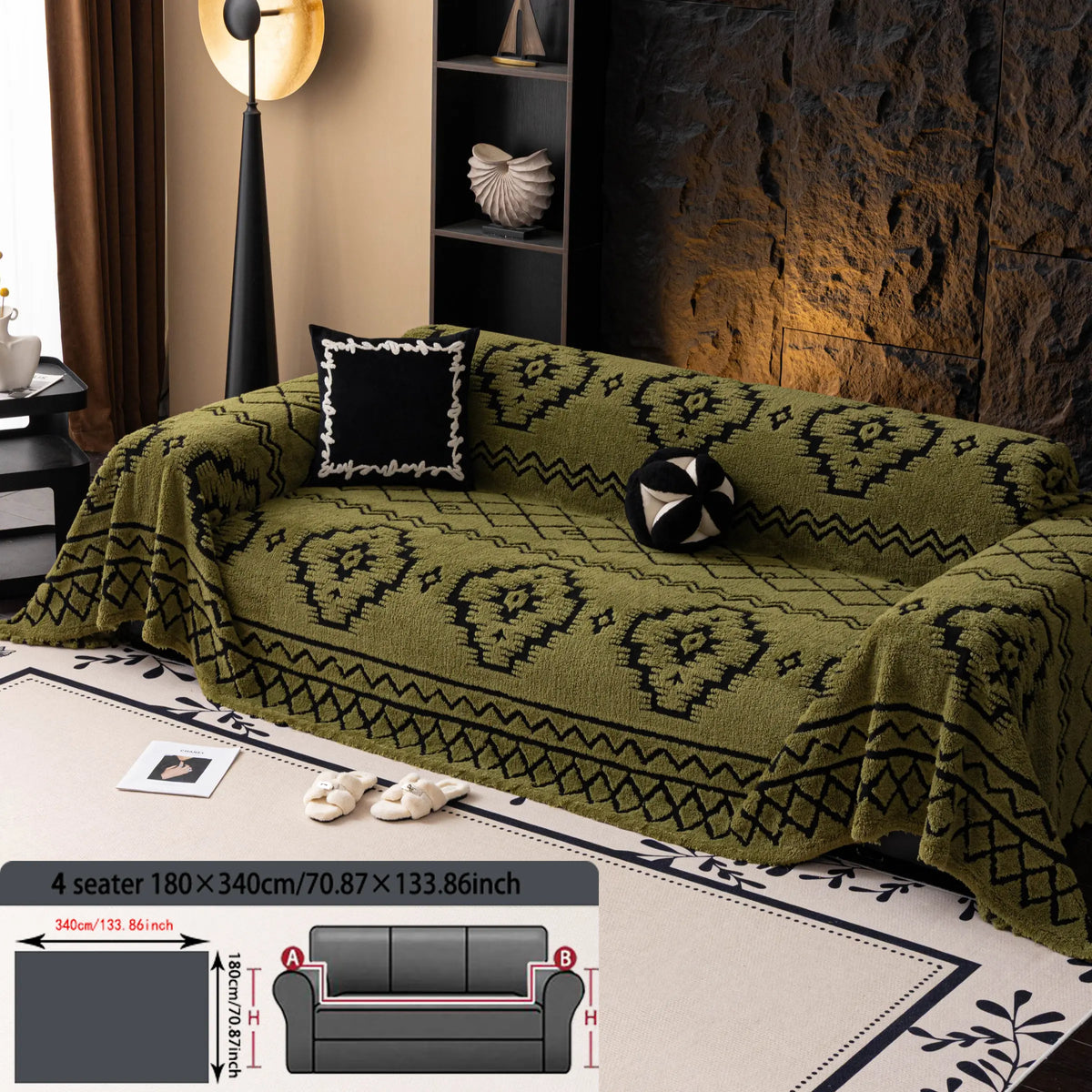 Geometric Pattern Sofa Cover, 1 Count Soft Dustproof Slipcover For Sofa, Soft Sofa Protector to Protect Couches in Living Room & Office, Couch Covers, Home Decor #GLOBAL PICKS