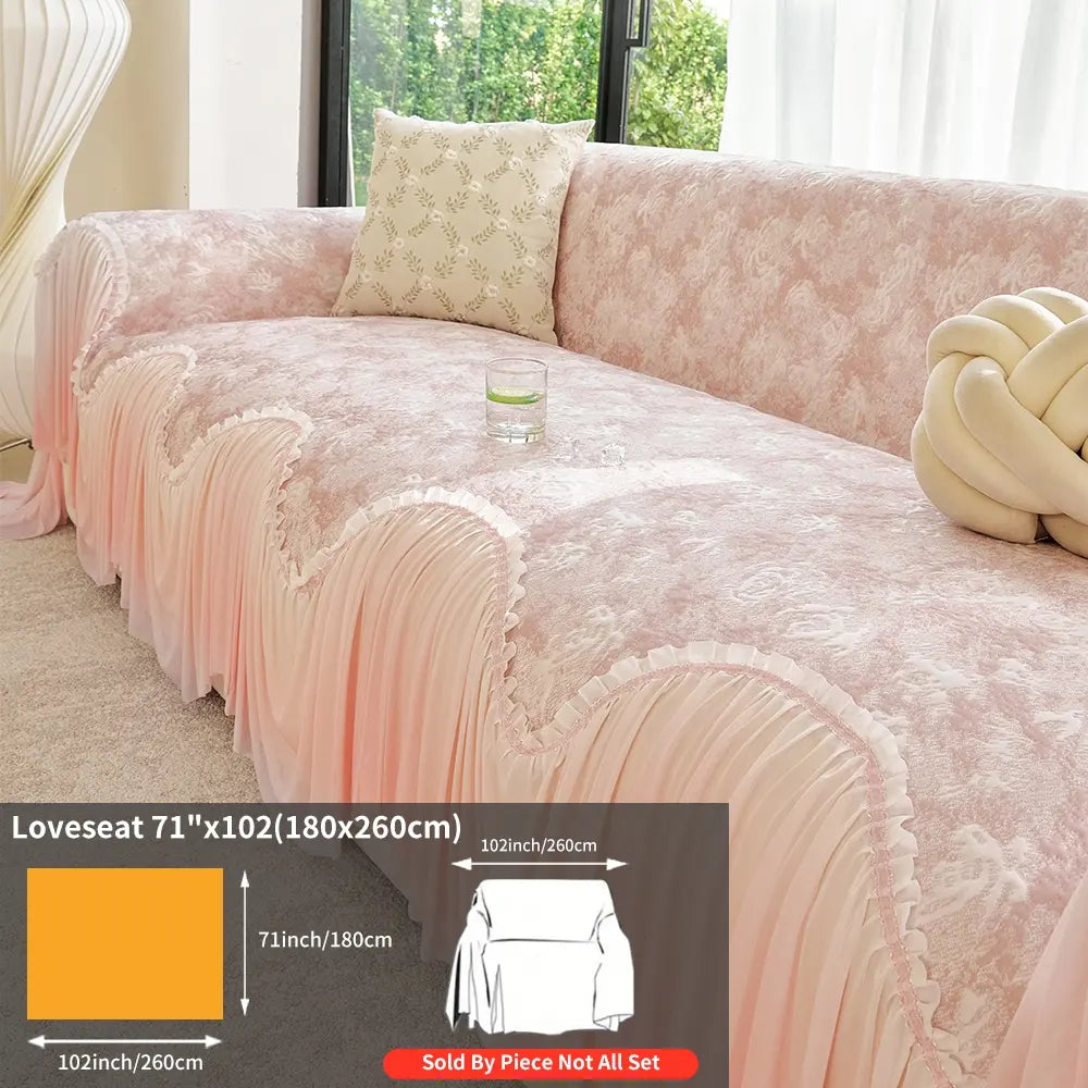 French Floral Edge Sofa Cover, Sofa Protector, All-Season Reusable Dust Cover, Classic Style Home Decor, Washable Couch Protector
