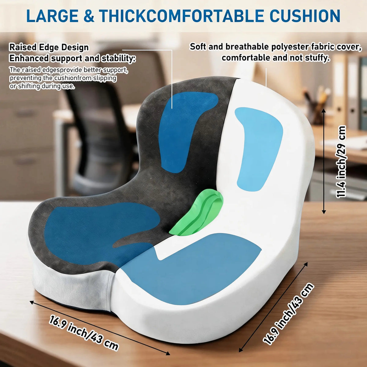 Ergonomic Car Seat Cushion for Driver, Memory Foam Seat Cushion Non-Slip Bottom, Comfort Support for Car, Truck, Office Chair, Long Sitting Driving