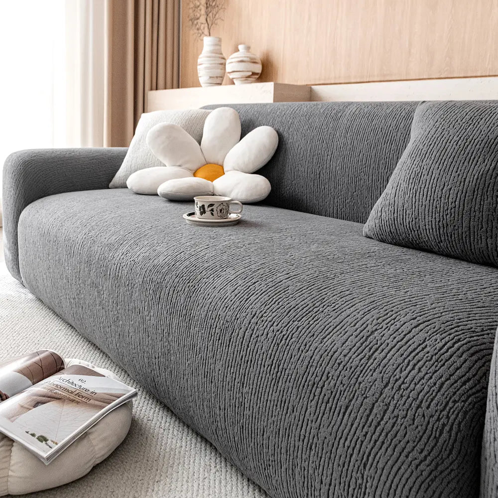 1pc Solid Color Bark Texture Sofa Cover, Soft Skin-Friendly Elastic Stretch Sofa Pad, Dust-Proof Anti-Slip Pet-Friendly Sofa Protector, Dustproof Sofa Slipcover, Stretchable Sofa Cover